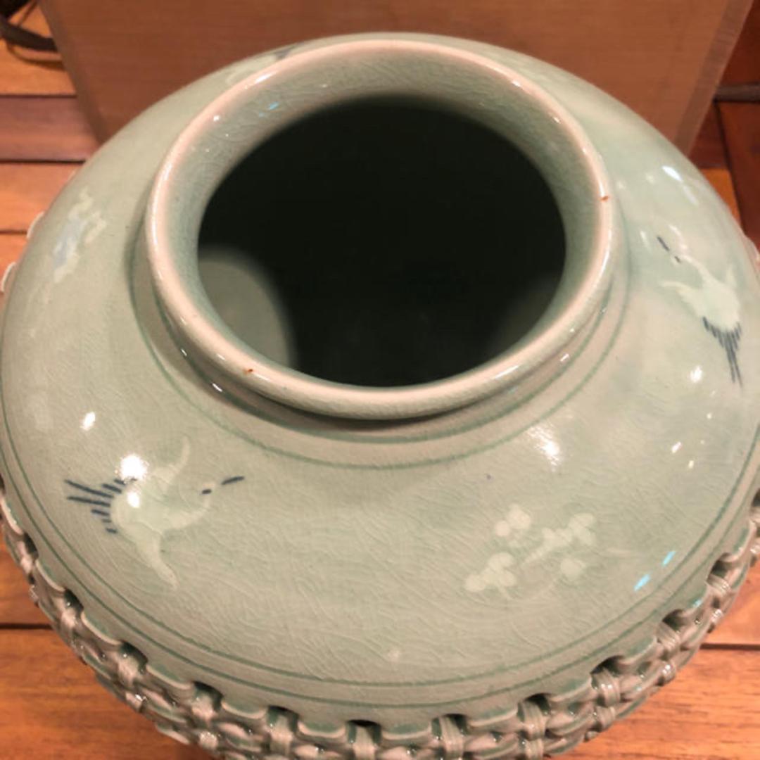 断捨離　高麗青磁 海泉 網目透かし花瓶 二重壺 花器　骨董