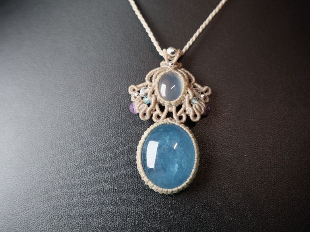 ぼ*)様 アクアマリン　カルセドニー　マクラメ　ネックレス