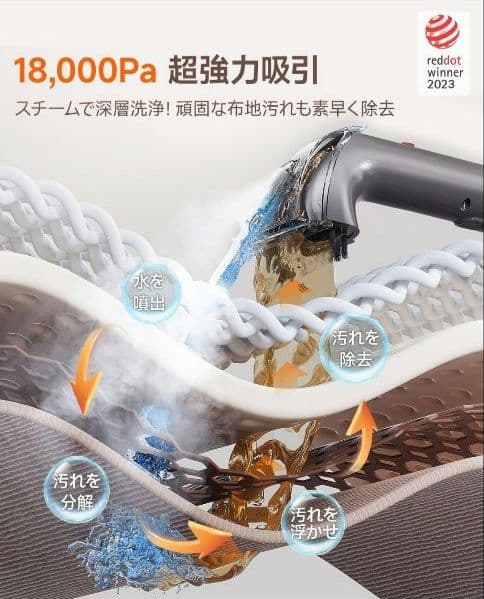 洗浄液付✨リンサークリーナー B400 スチームクリーナー 18000Pa 除菌