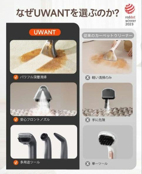 洗浄液付✨リンサークリーナー B400 スチームクリーナー 18000Pa 除菌