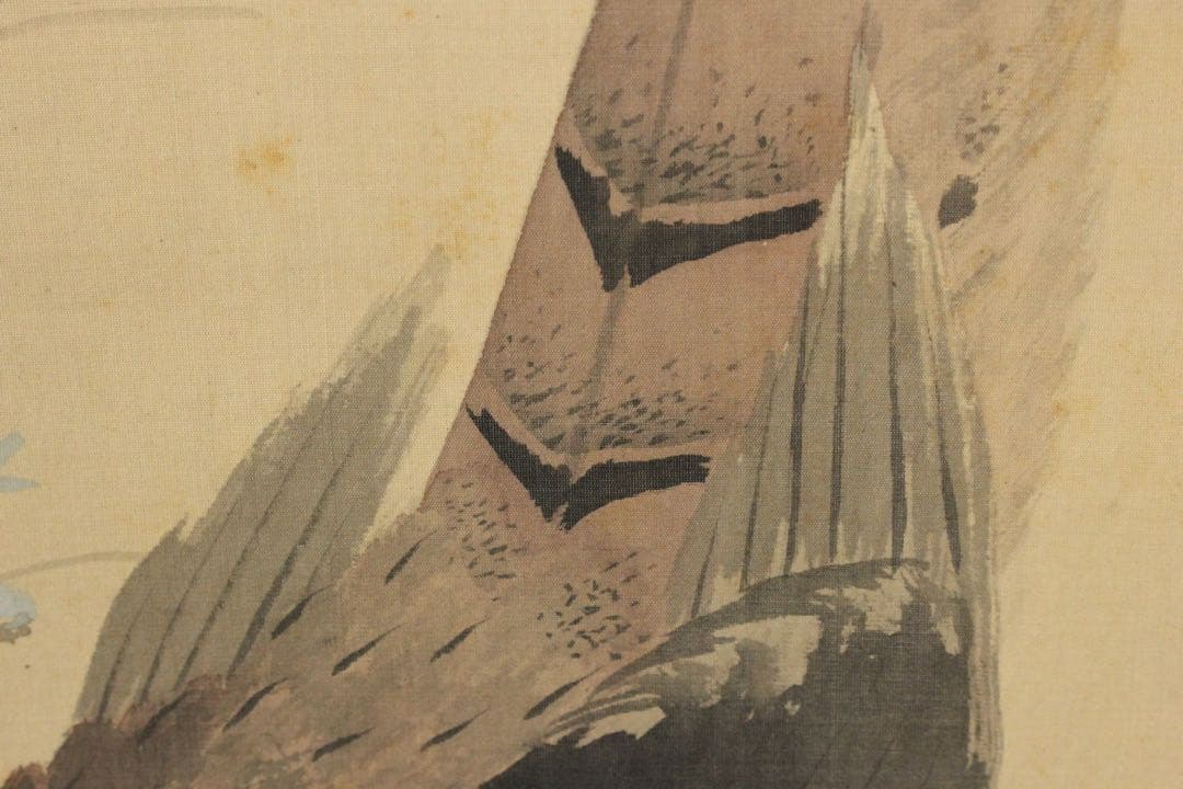 No5609掛軸　石川景雲　雉図　絹本着色　日本画　花鳥　古画　古美術　送料無料