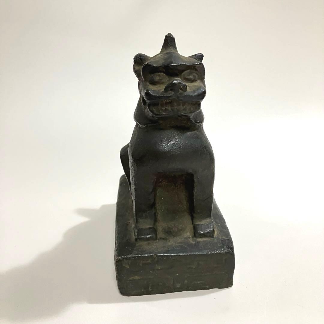 骨董　石彫　狛犬　一本角　シーサー　縁起物　民芸　彫刻　アンティーク　オブジェ