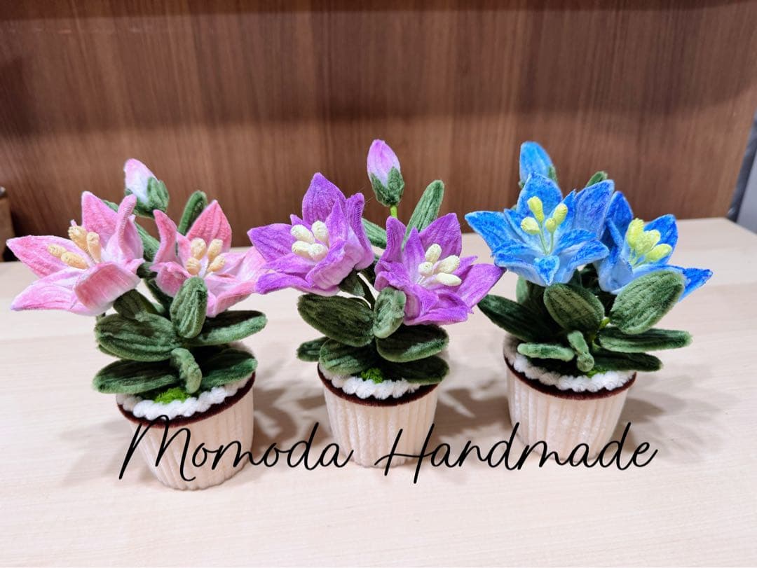 ＊Kaorin＊　モールフラワー　かぼちゃの鉢植え3点と竜胆の鉢植え3点