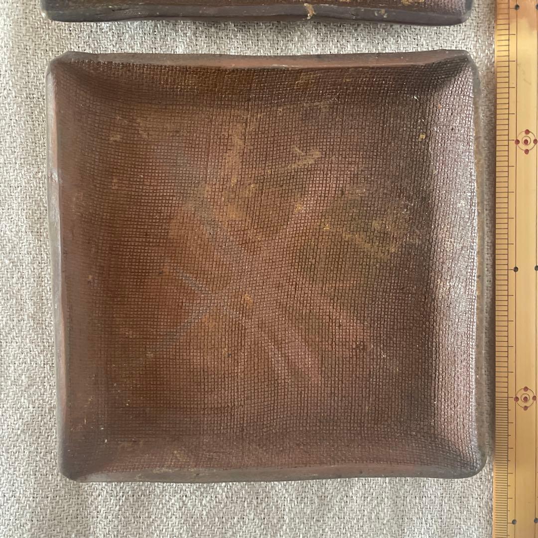 備前焼　角皿2枚　お箸置き2個　西垣邦雄さん作