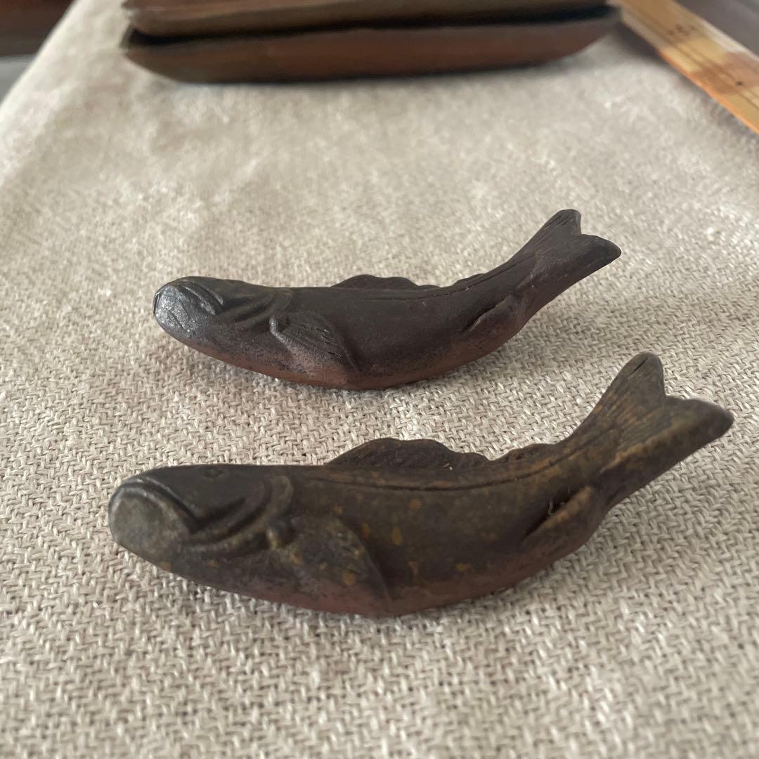 備前焼　角皿2枚　お箸置き2個　西垣邦雄さん作