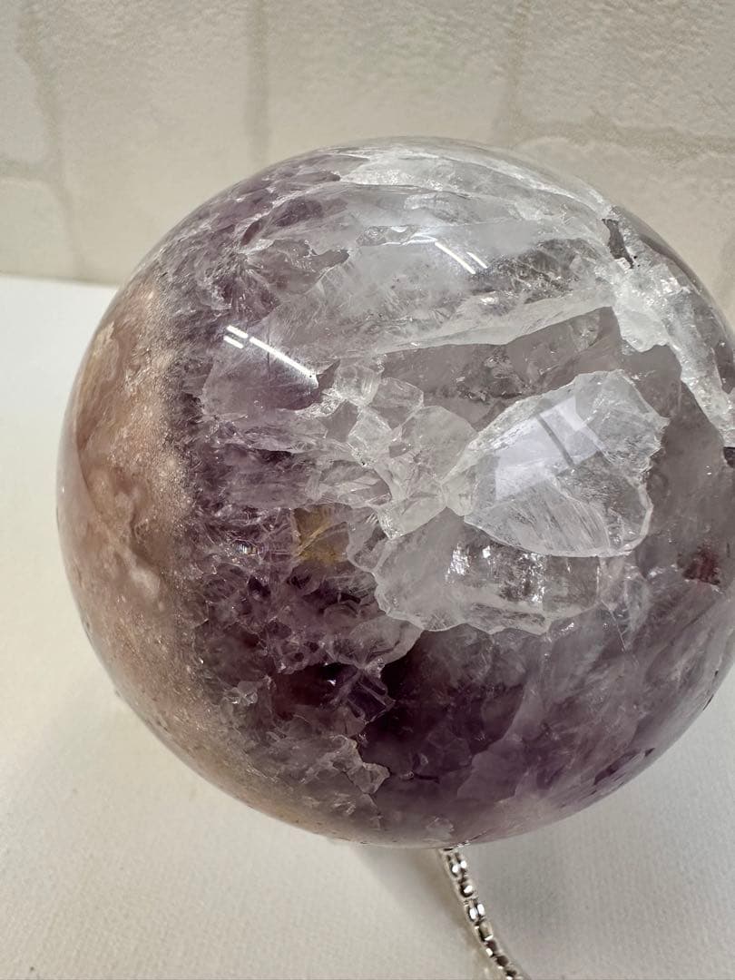 高品質　大きめ　アメジスト　フラワーアゲート　虹入　スフィア
