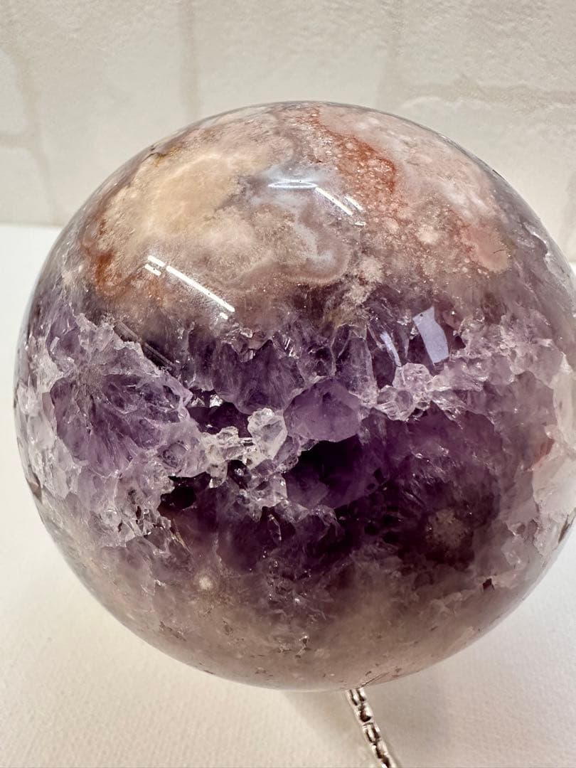 高品質　大きめ　アメジスト　フラワーアゲート　虹入　スフィア