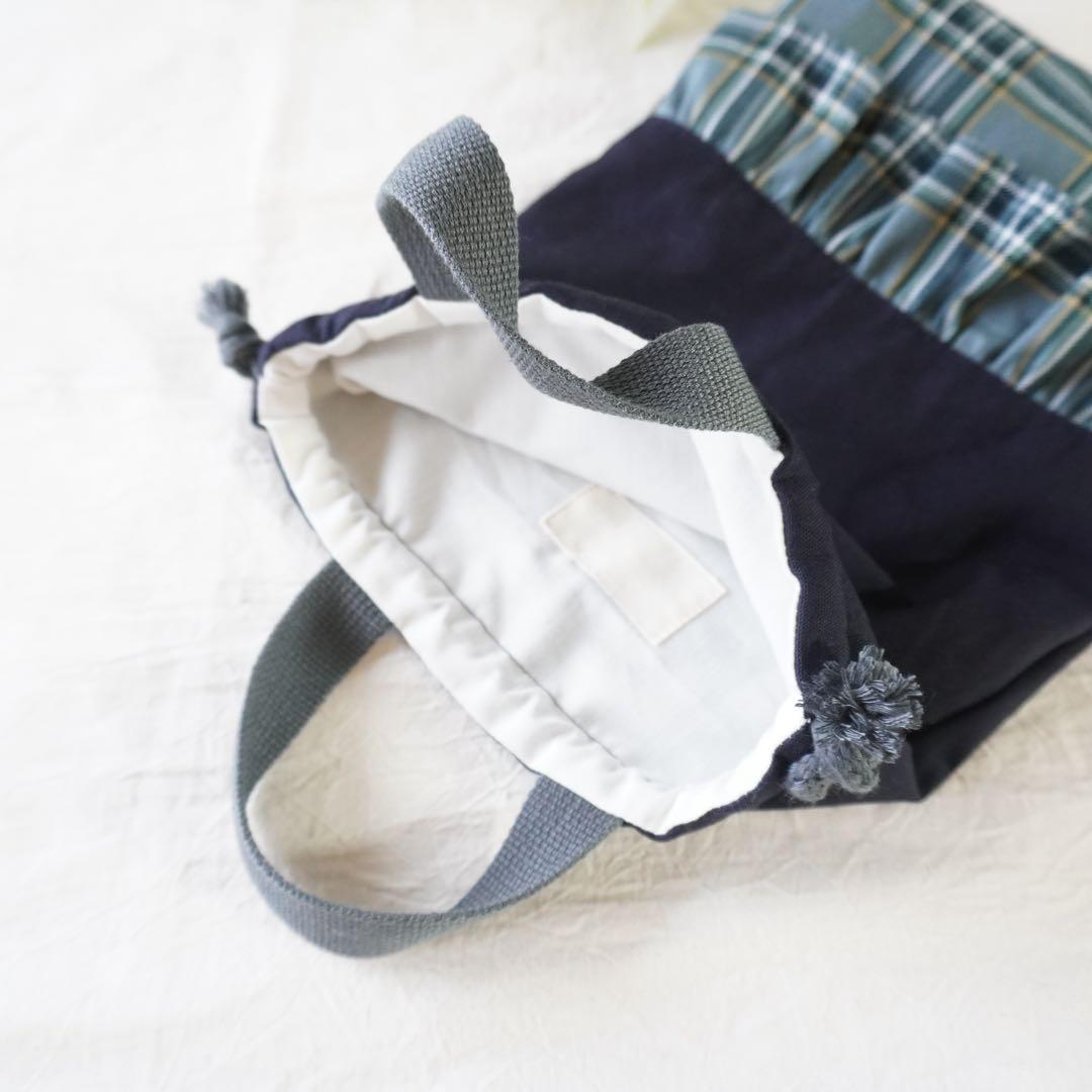【入園入学3点セット】レッスンバック•体操服袋•くつ袋/ネイビー×チェックフリル