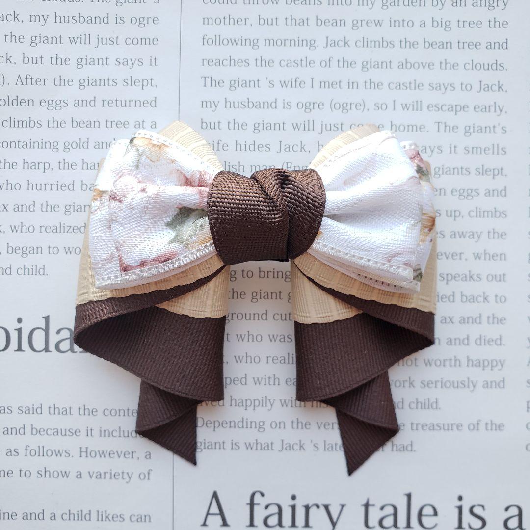 リボン　ヘアゴム♡カノンリボン～long～♡アンティークフラワー♡ハンドメイド