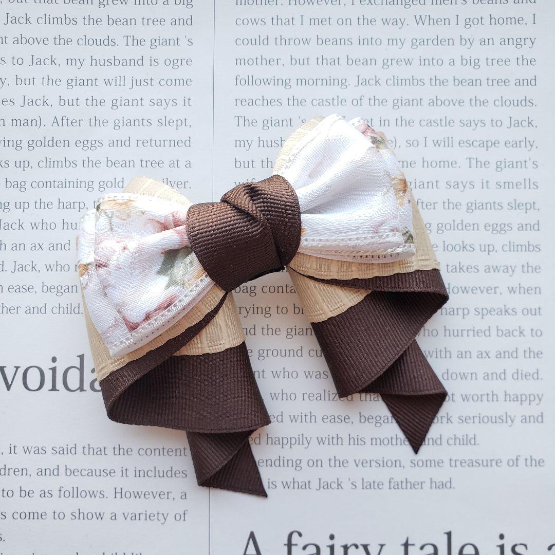 リボン　ヘアゴム♡カノンリボン～long～♡アンティークフラワー♡ハンドメイド