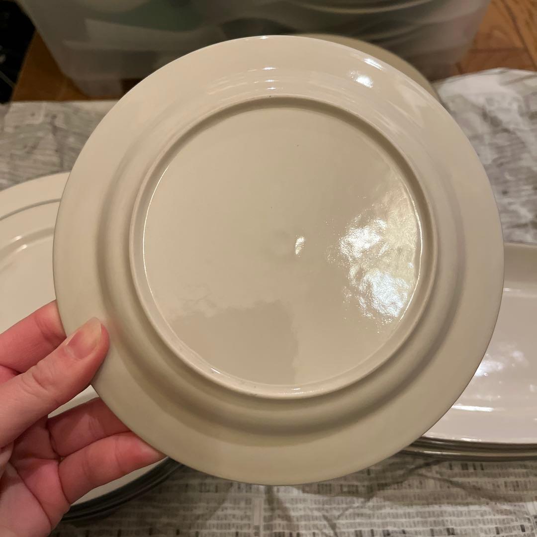 【新品未使用】クリーム色×グリーン縁の皿セット（4枚）