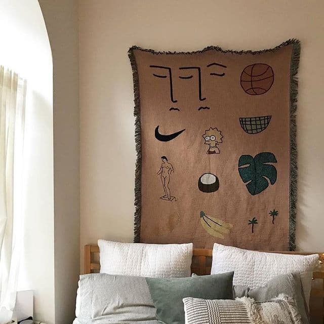 アウトドアキャンプラグマットブランケット白キリム柄オルテガ民族