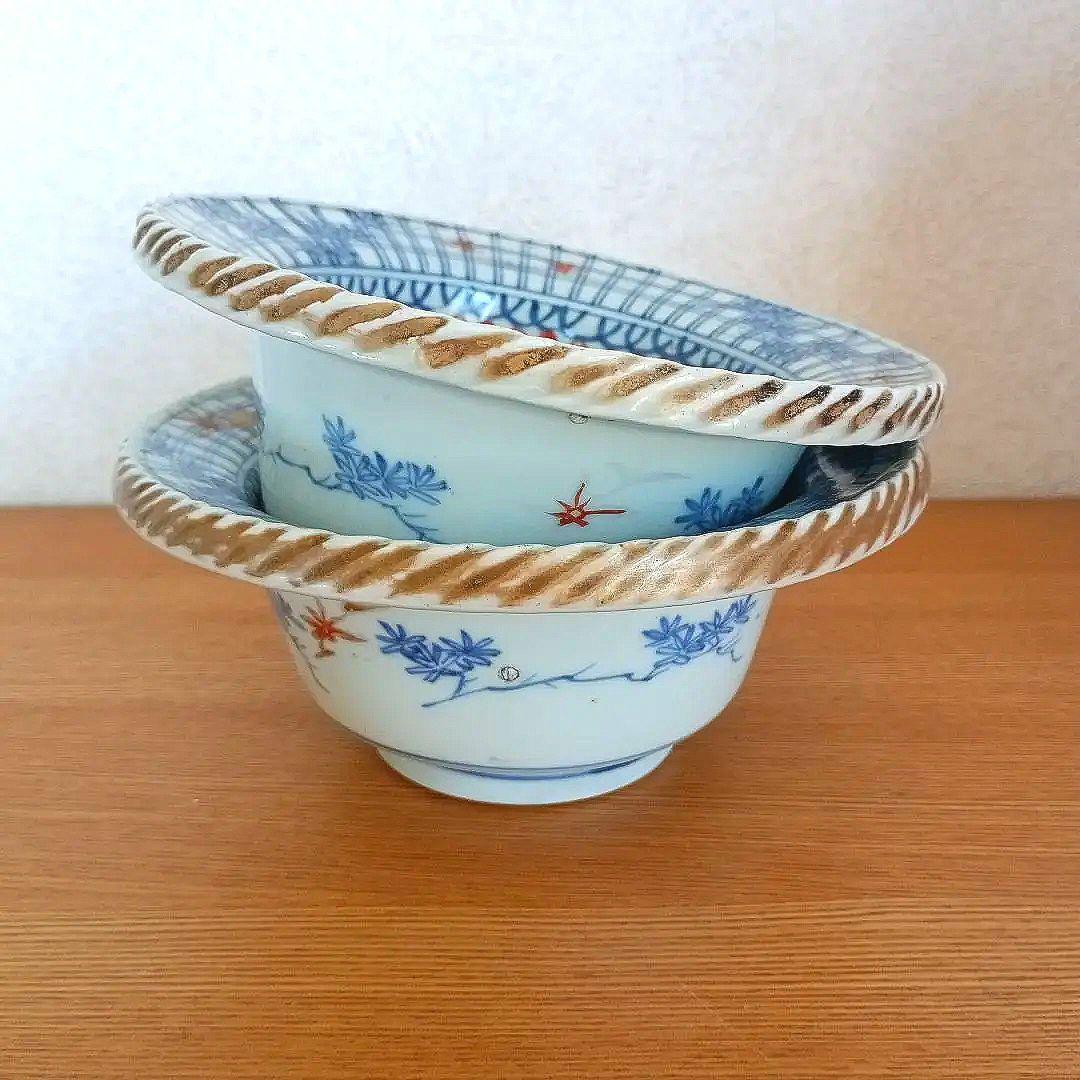 骨董品　青と白の和風デザインの鉢・碗、ボウル2個