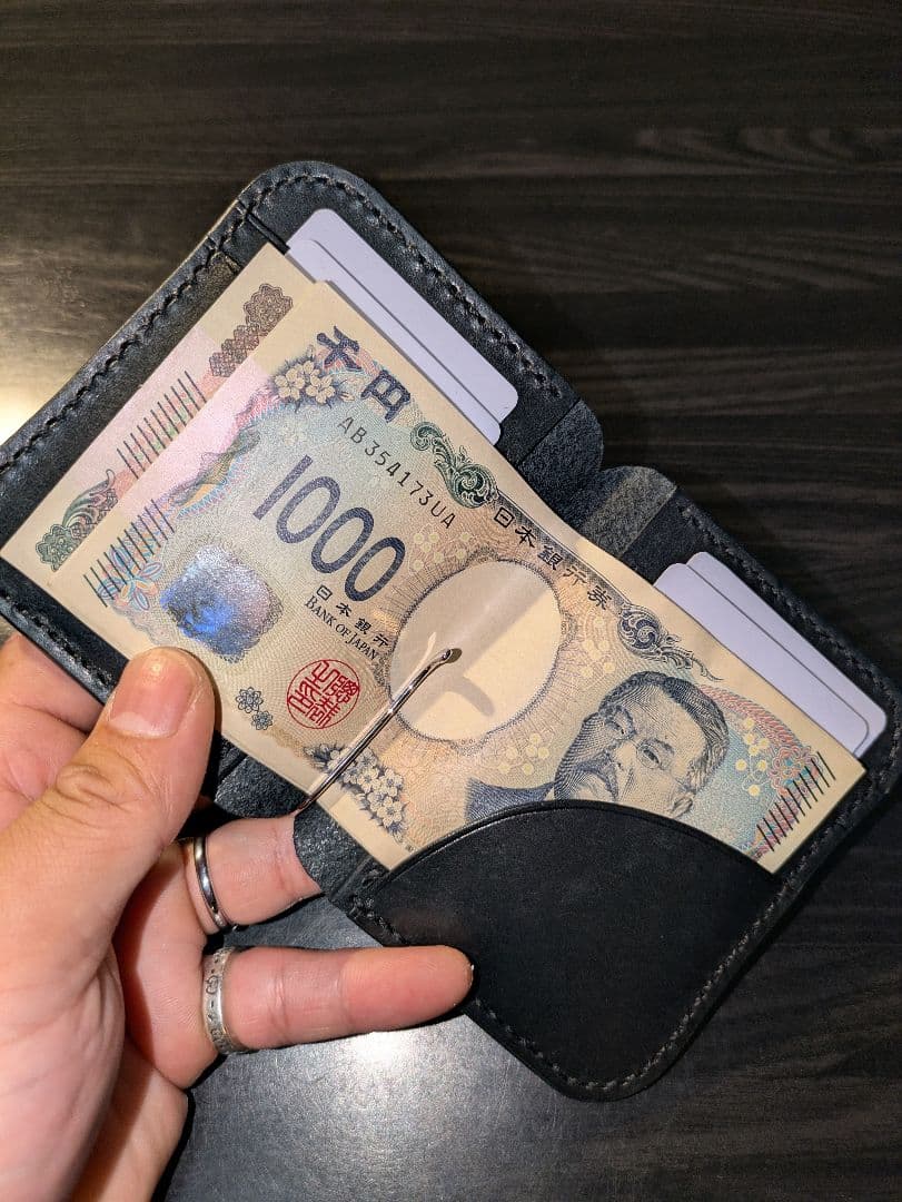 イタリアンレザー マネークリップ式 コンパクト 財布 総手縫い ハンドメイド 5
