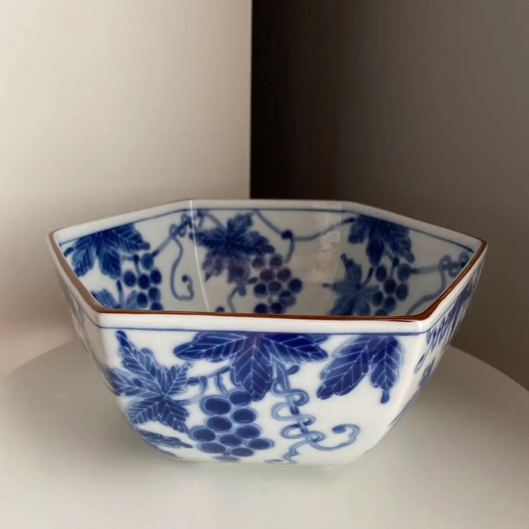 たち吉 橘吉 ぶどう絵 葡萄 盛鉢 六角形 皿 食器 うつわ 器 陶器