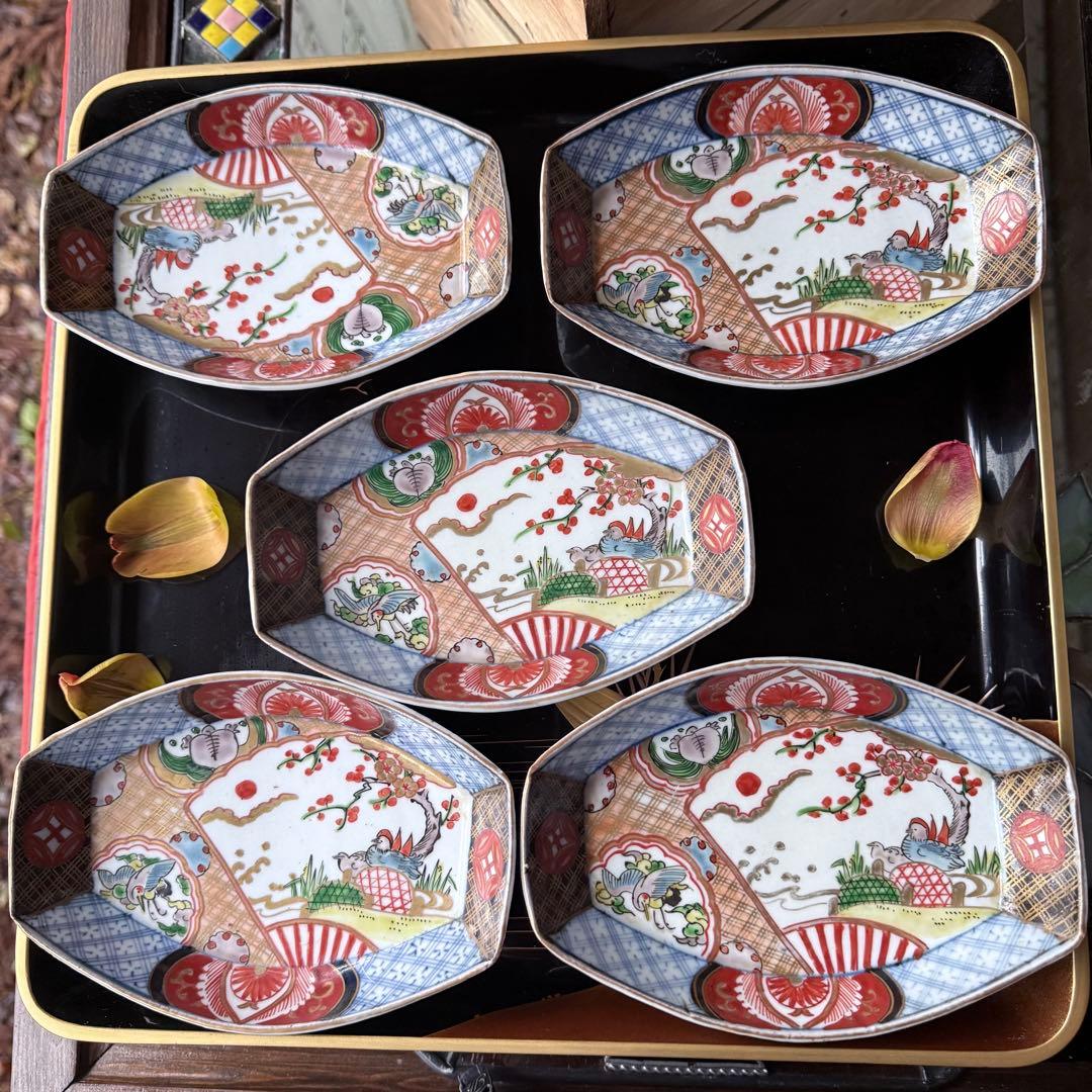 2236様感謝‼️ラスト五客‼️最上手伊万里　梅おしどり&鶴亀切支丹舟