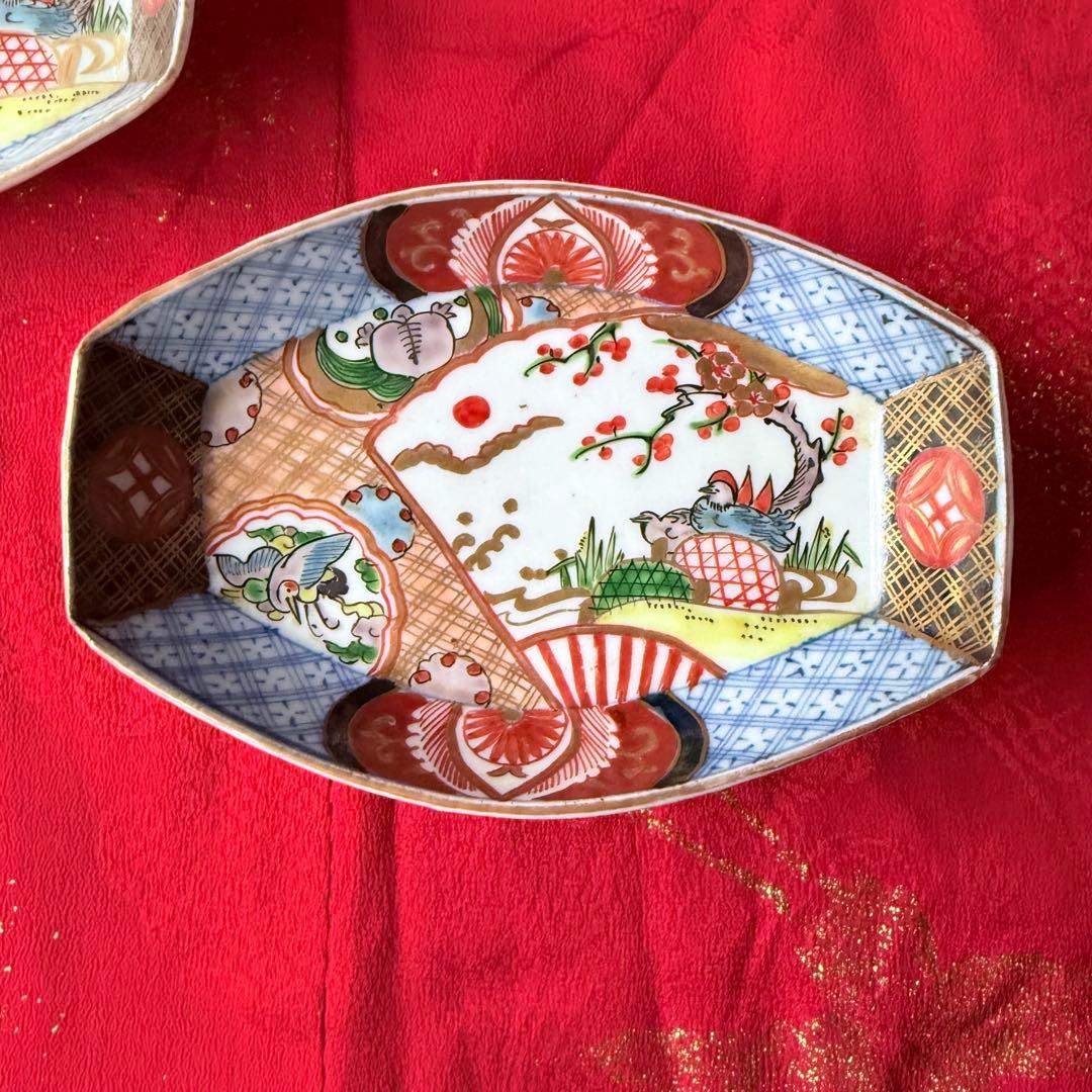 2236様感謝‼️ラスト五客‼️最上手伊万里　梅おしどり&鶴亀切支丹舟