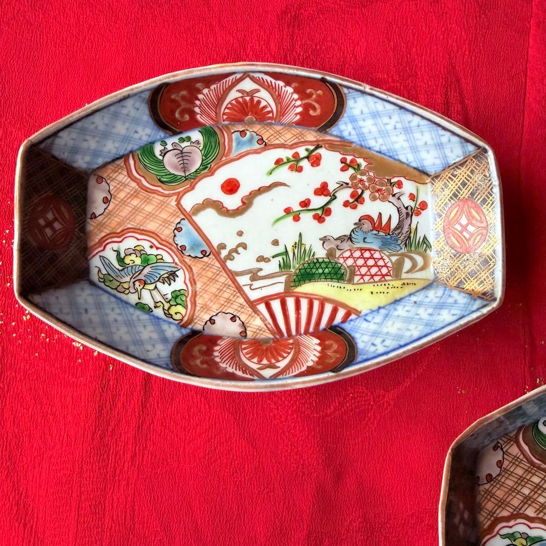 2236様感謝‼️ラスト五客‼️最上手伊万里　梅おしどり&鶴亀切支丹舟