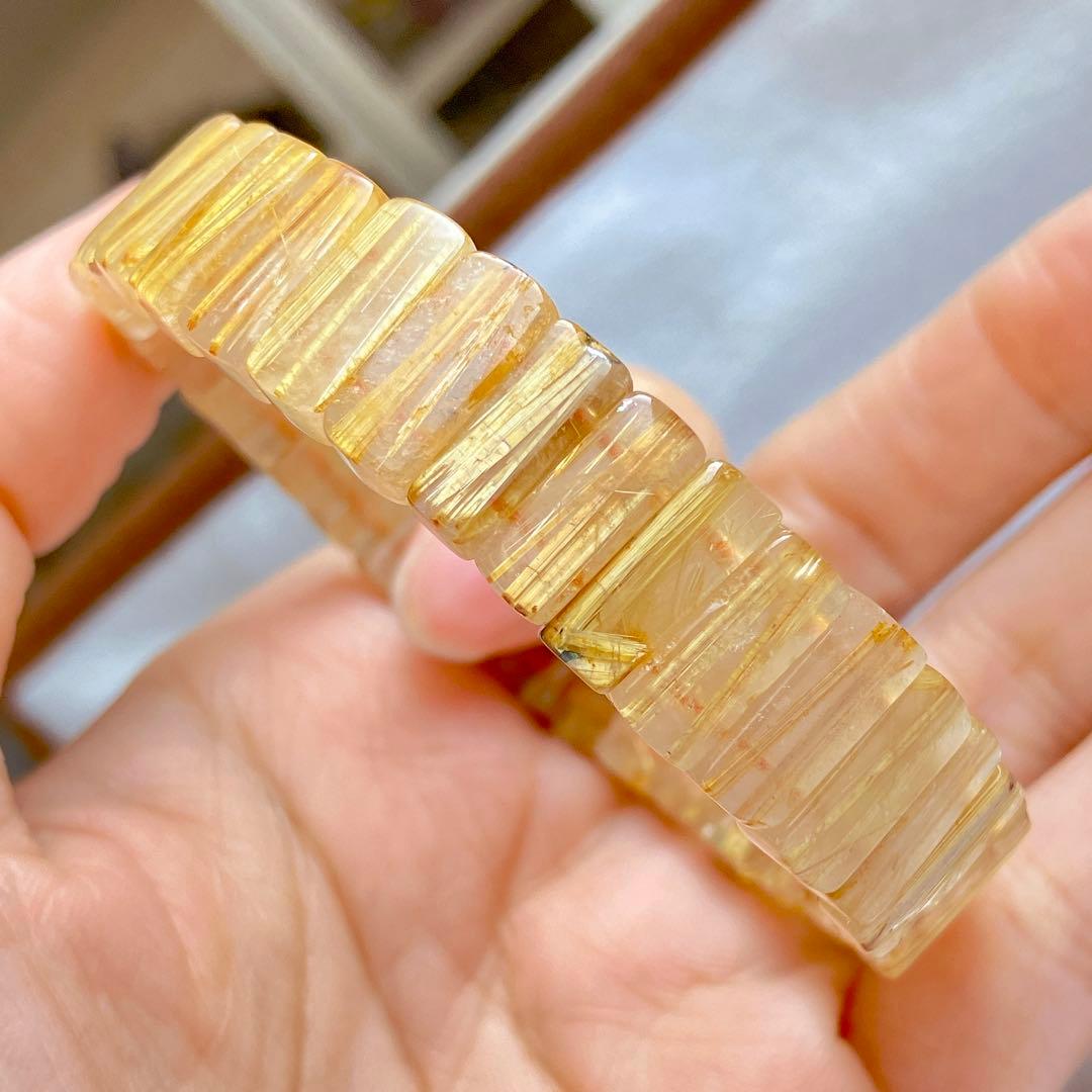 キラキラ板張り！タイチンルチルクォーツ ソフトバングル 金運アップ