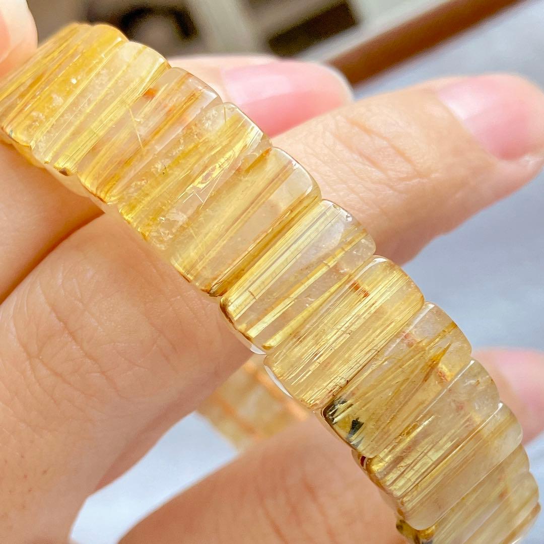 キラキラ板張り！タイチンルチルクォーツ ソフトバングル 金運アップ