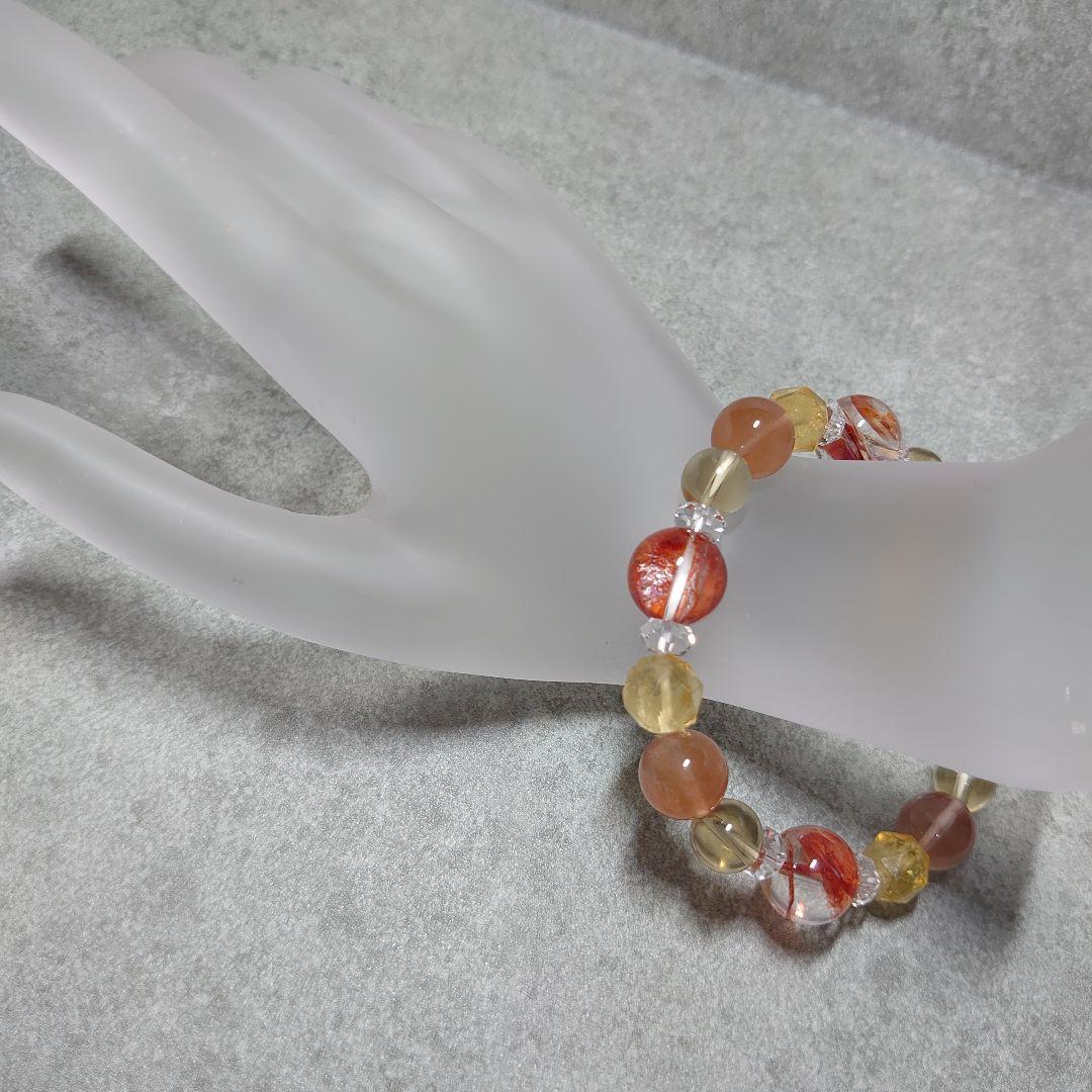 天然石ブレス　金魚水晶、ラビットトヘアールチルクォーツ、オレンジカラーのブレス