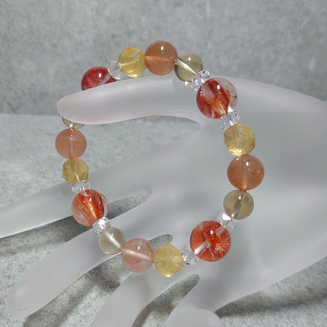 天然石ブレス　金魚水晶、ラビットトヘアールチルクォーツ、オレンジカラーのブレス