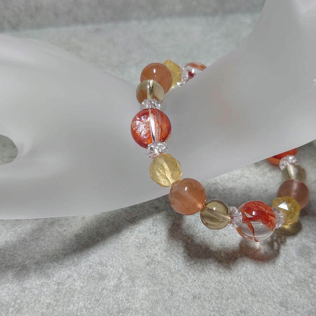天然石ブレス　金魚水晶、ラビットトヘアールチルクォーツ、オレンジカラーのブレス