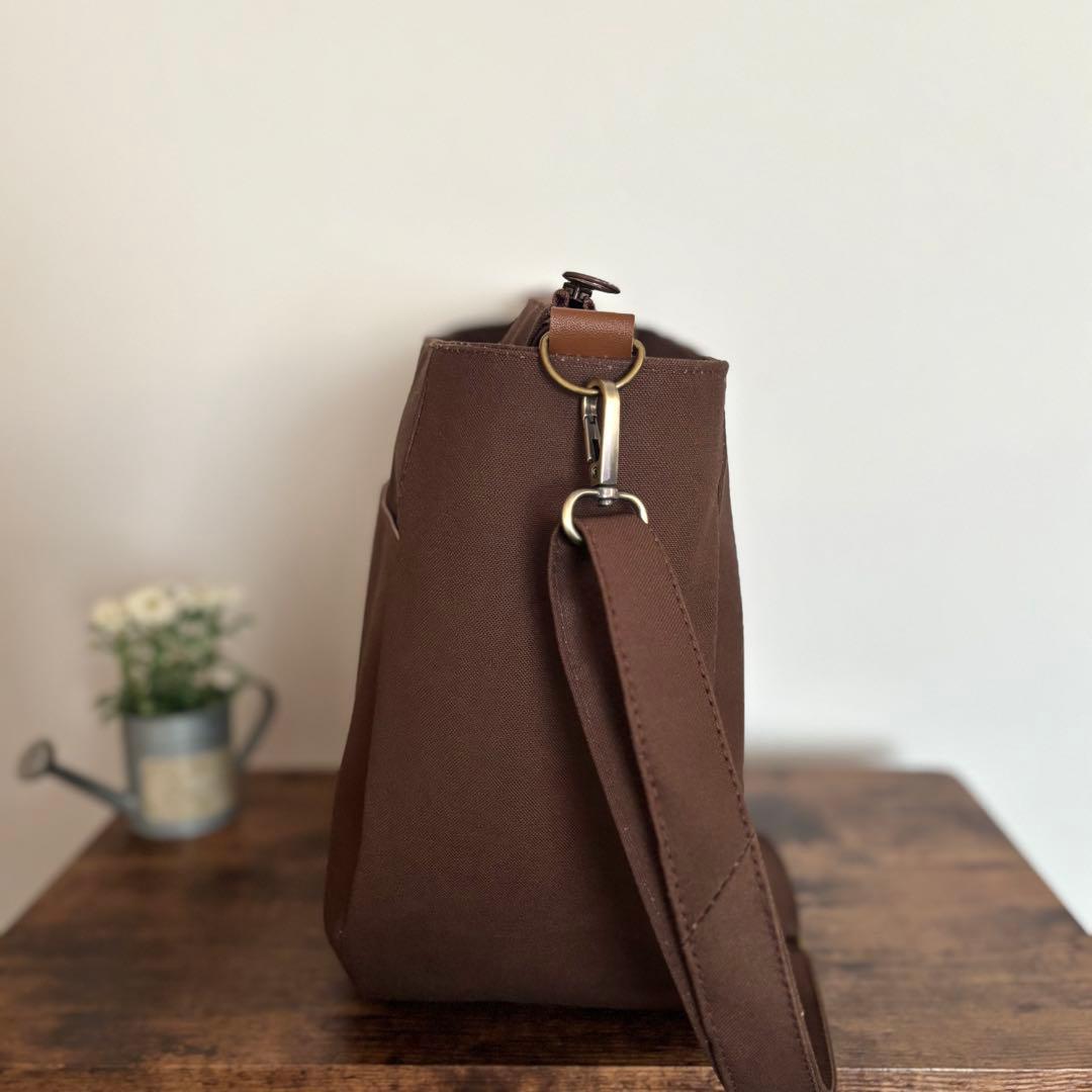 【lemon】ラウンドトートバッグL 帆布　ココアブラウン　ファスナー開閉