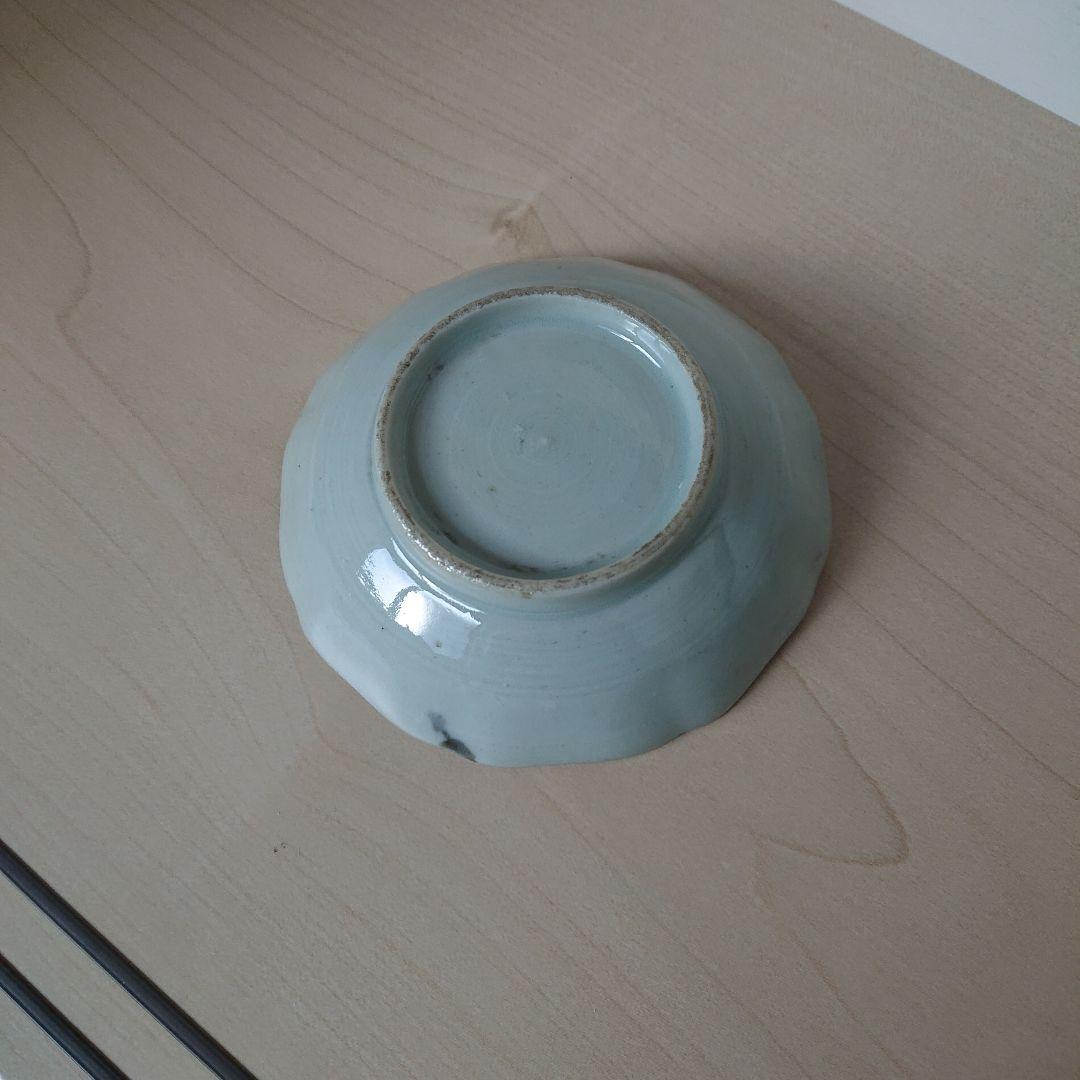 切込焼　輪花皿　染付山水図