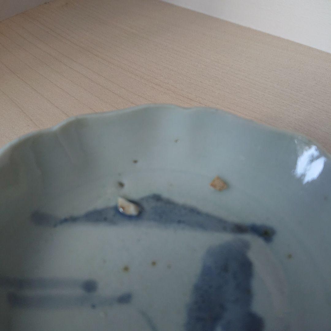 切込焼　輪花皿　染付山水図