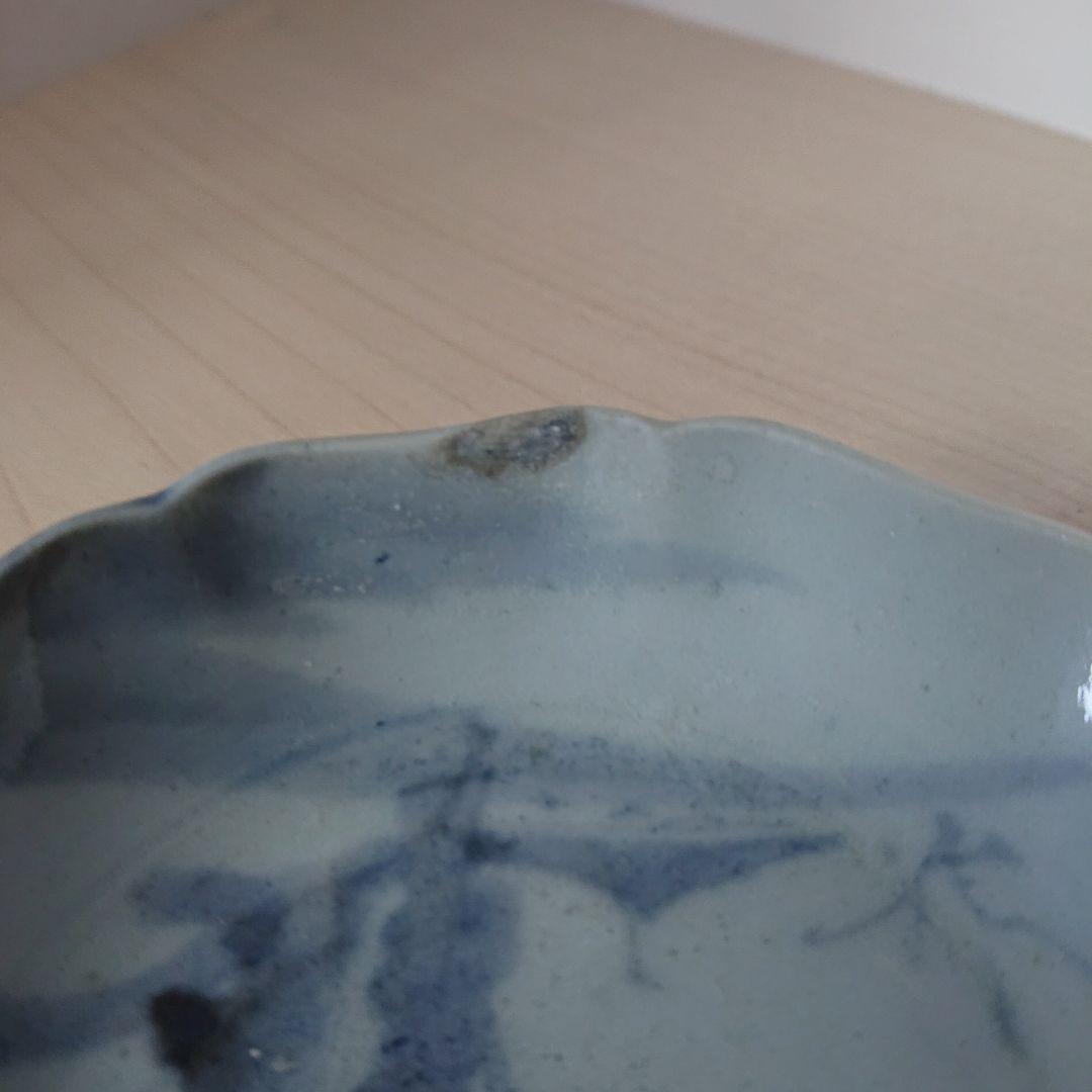 切込焼　輪花皿　染付山水図