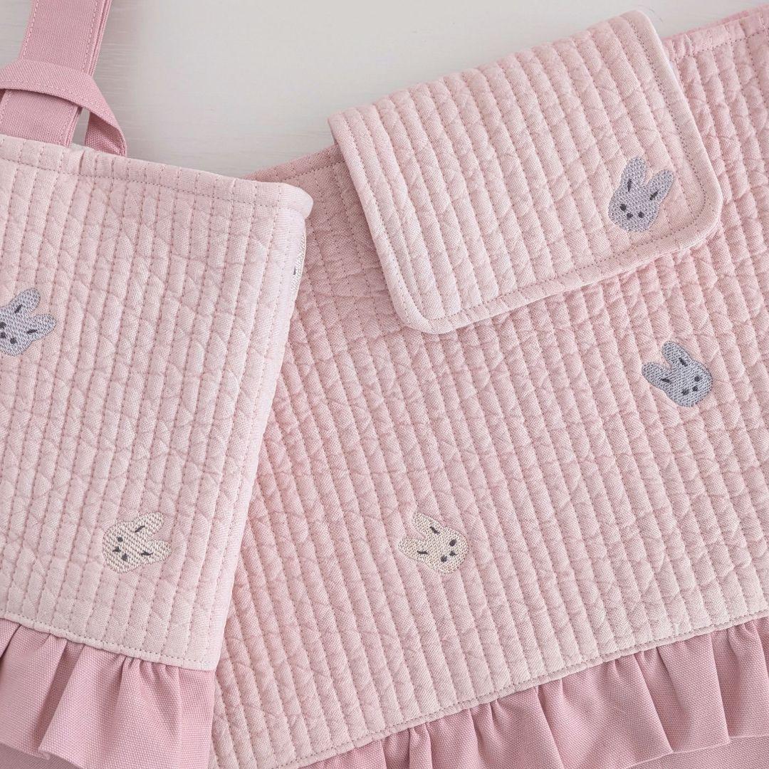 ハンドメイド　入園入学セット　うさぎ刺繍ヌビ　レッスンバック　上履き袋