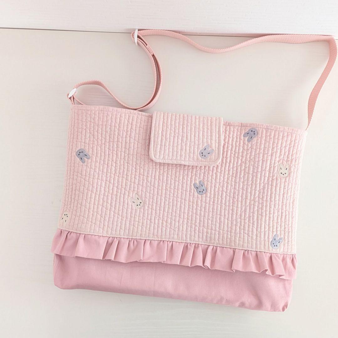 ハンドメイド　入園入学セット　うさぎ刺繍ヌビ　レッスンバック　上履き袋