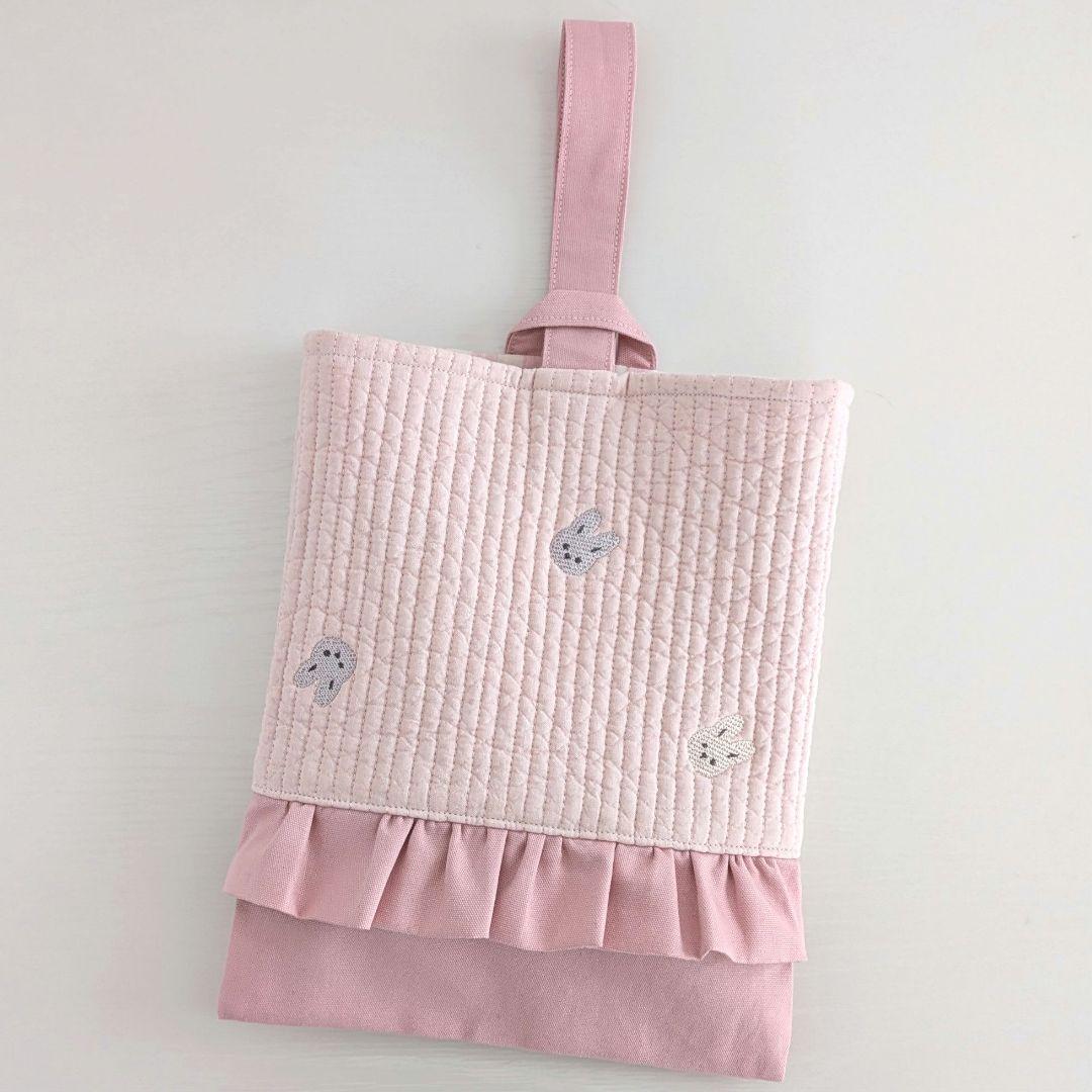 ハンドメイド　入園入学セット　うさぎ刺繍ヌビ　レッスンバック　上履き袋