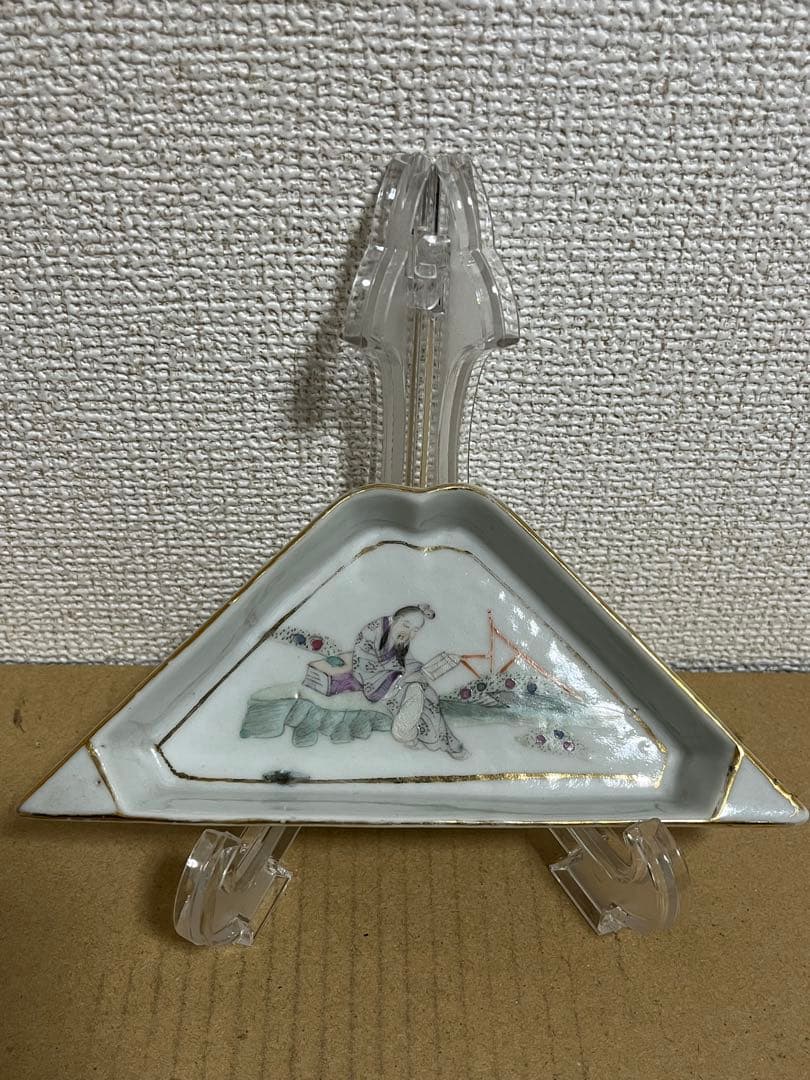 中国美術　清時代菱形皿金彩 粉彩 小皿 菓子皿 食器9点セット時代物