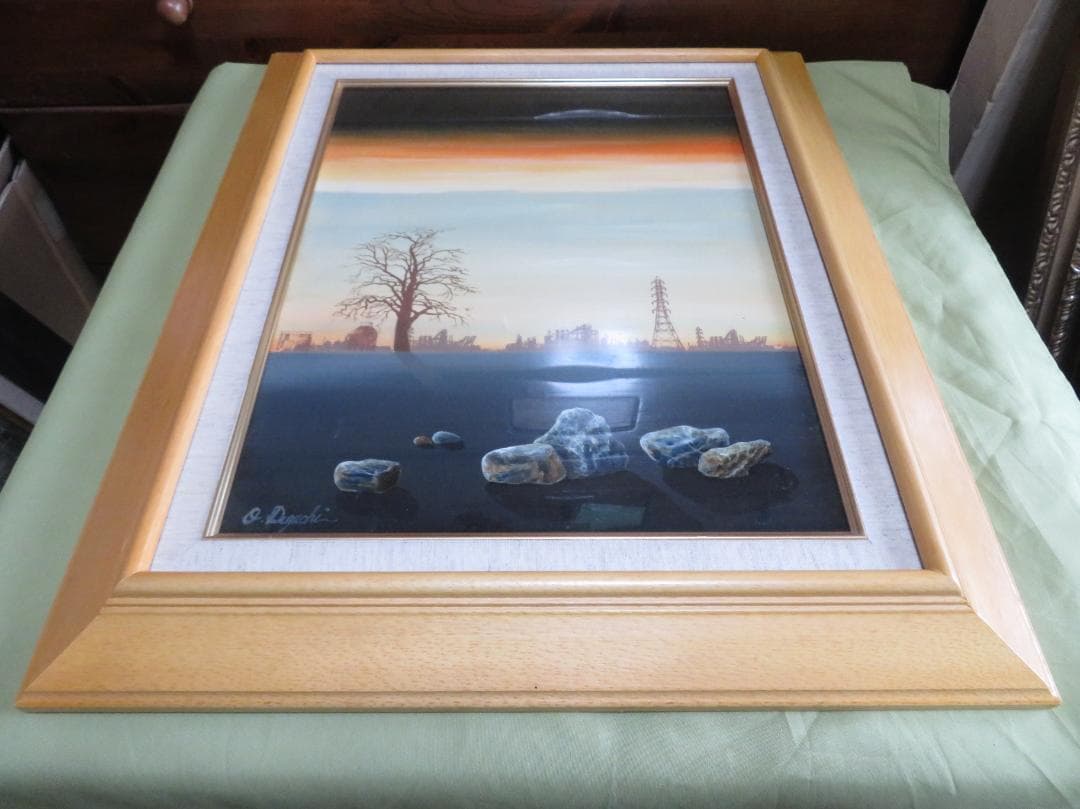 出口修　「夕ぐれと石」　油彩F6号　リアリズム　ローマ法皇絵画献納画家　１枚の繪