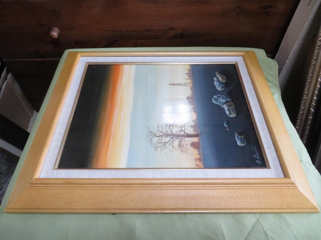 出口修　「夕ぐれと石」　油彩F6号　リアリズム　ローマ法皇絵画献納画家　１枚の繪