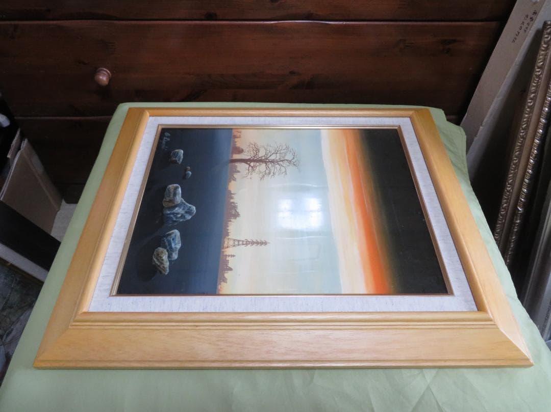 出口修　「夕ぐれと石」　油彩F6号　リアリズム　ローマ法皇絵画献納画家　１枚の繪