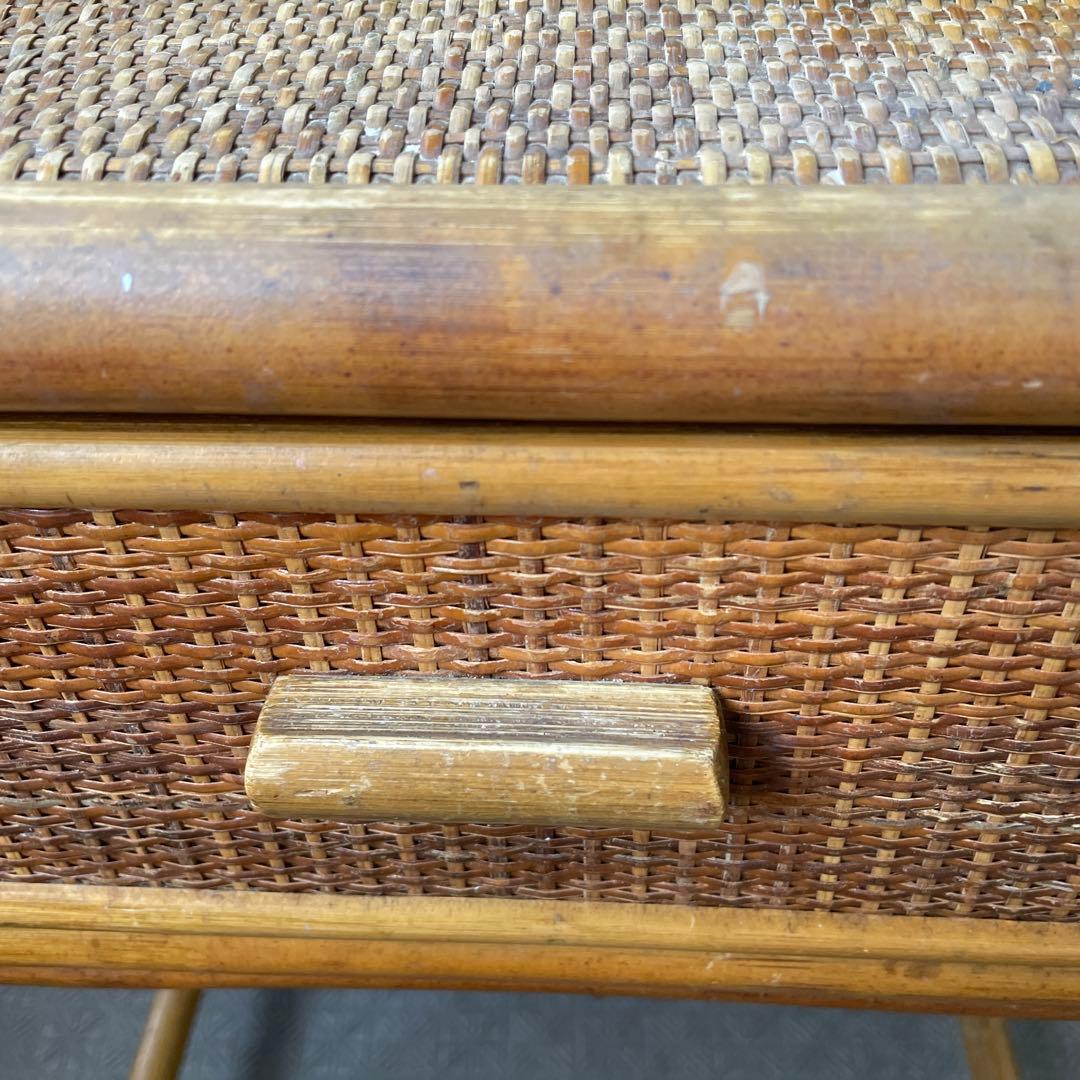 #昭和レトロ　ラタン ドレッサー　鏡台 引き出し付き　アーチ型ミラー　ビンテージ