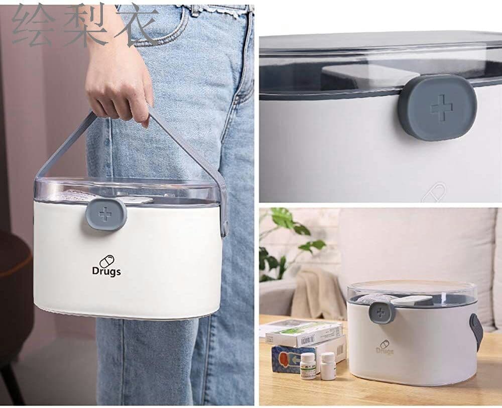 薬箱 ピルケース 救急箱 小型 可愛い おしゃれ ホワイト グリーン 手提げ付