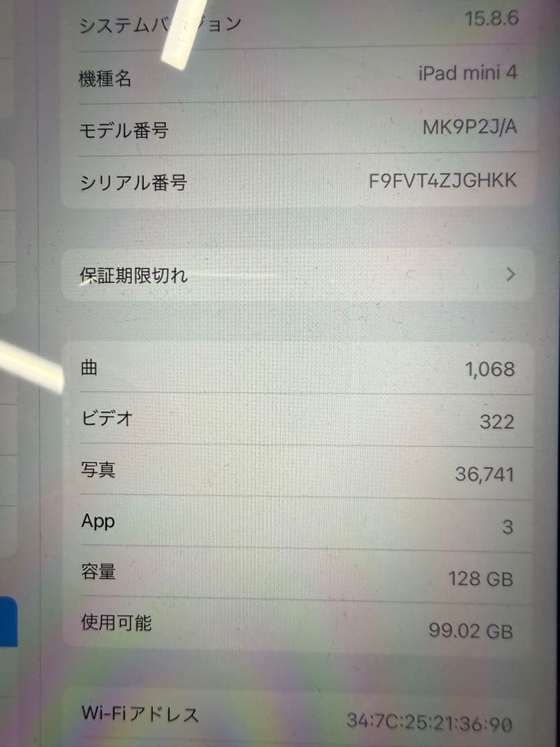 Apple iPad mini4 A1538 128GB スペースグレー