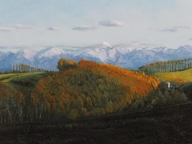 菊池潤子、【晩秋の丘】、希少な大判額装用画集より、美品、日本人画家、新品額装付