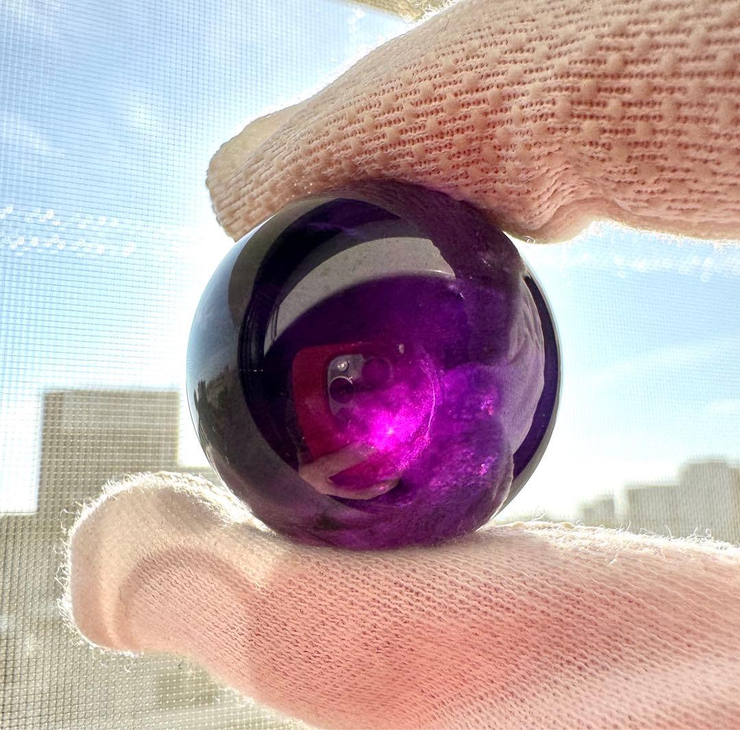 高透明 綺麗☆美極濃紫 アメジスト 丸玉 4個セット 台座付き