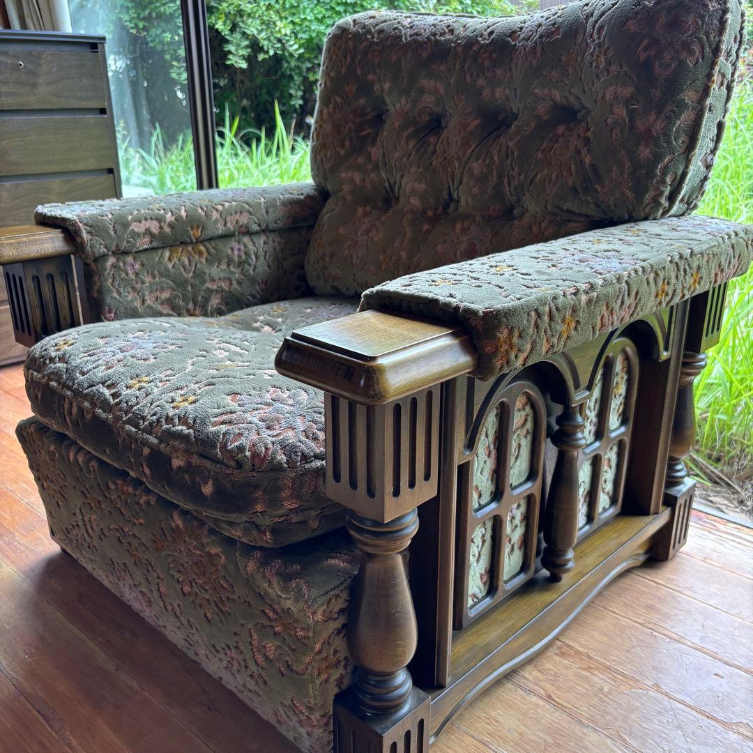 アンティーク 1人掛け木製ソファ 金華山 シングル レトロ 花柄 ヴィンテージ
