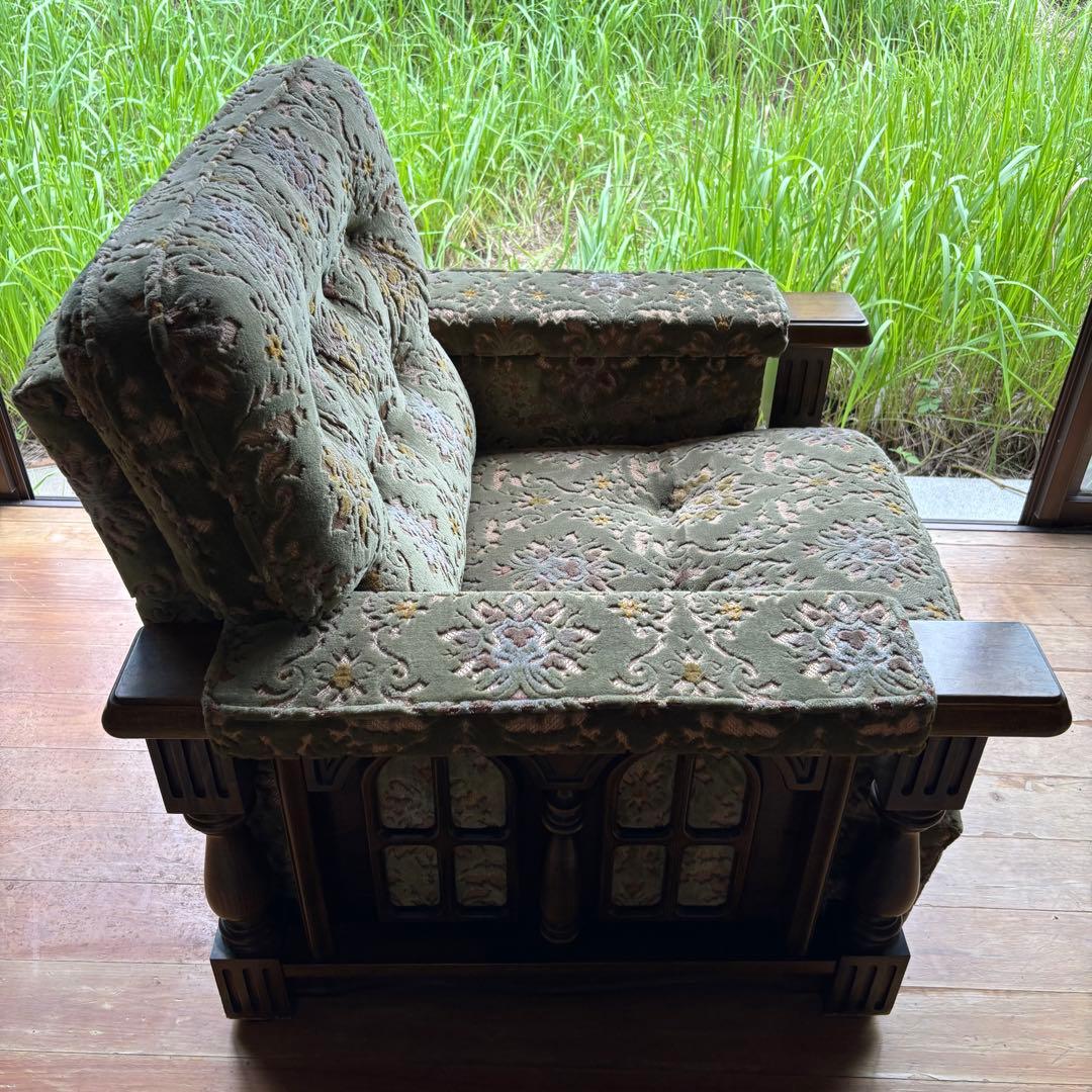 アンティーク 1人掛け木製ソファ 金華山 シングル レトロ 花柄 ヴィンテージ