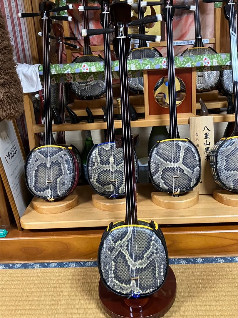 沖縄三線古民家床柱材南風原型本皮一枚張りスンチ塗り期間限定出品