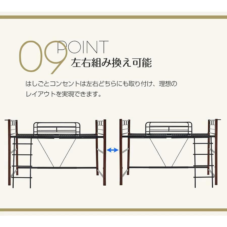 スチール製ロフトベッド【S・シングル】 高さ140cmロータイプ WHITE