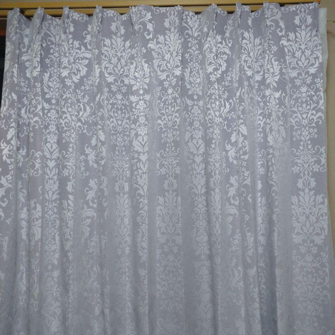 美品 アンティーク カーテン　グレイッシュパープル