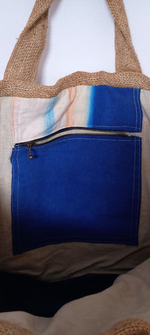 【一点物】昭和　鯉のぼり　武者のぼり旗トートバッグ　麻袋　柿渋染　金粉　リメイク