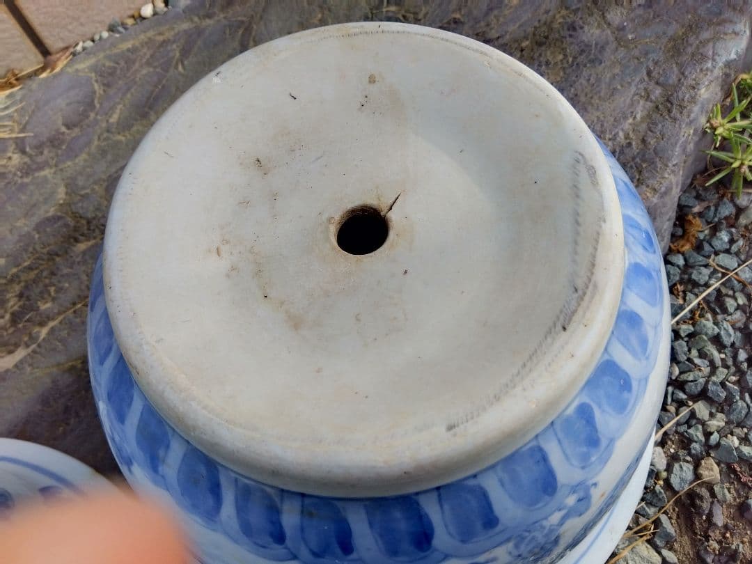 アンティーク　青い柄の植木鉢　2個セット